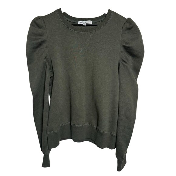 Rebecca Minkoff Janine Puff Sleeve Sweatshirt in Olive Green Small Cotton Blend - Picture 1 of 13